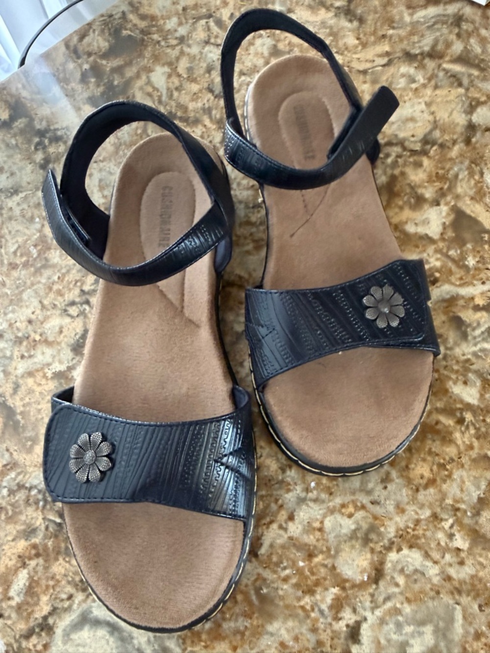 Women's Navy Floral Accent Comfort Sandals